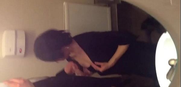  Short haired wife sucks a cock in the bathroom